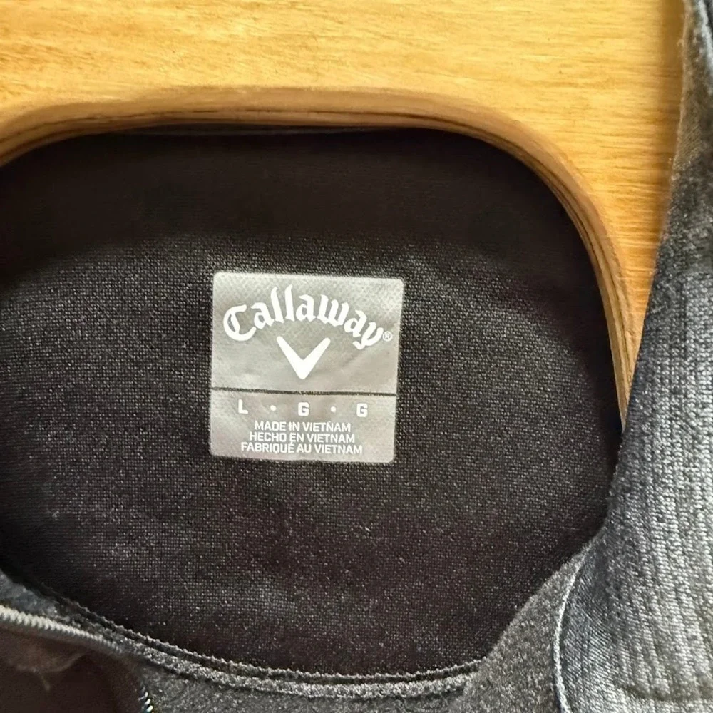 Callaway Mens Full Zip Golf Jacket Black Heathered Grey Raglan Mock Neck Large